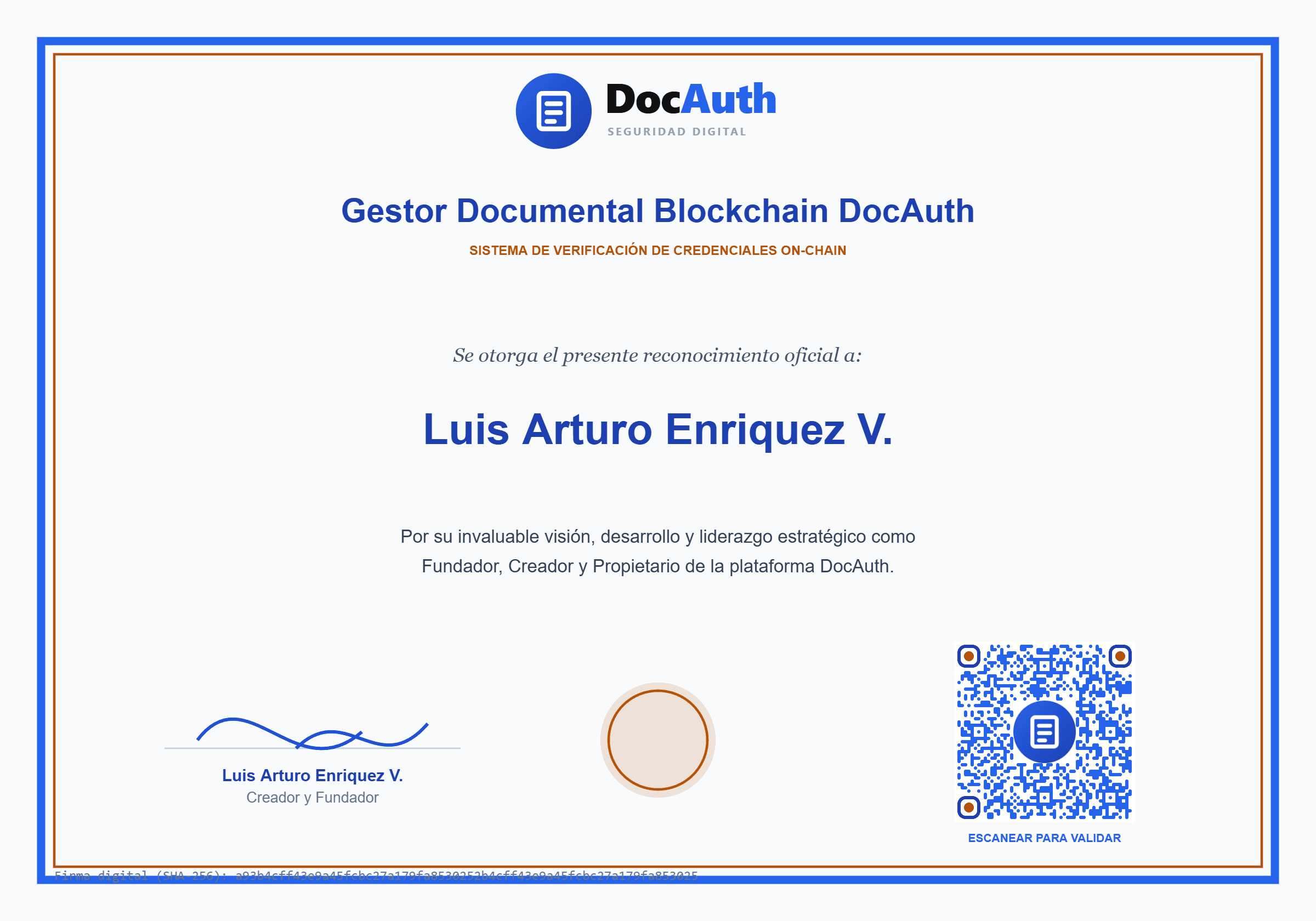 Vista previa del certificado digital emitido por DocAuth